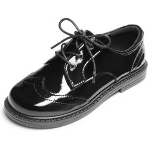 DREAM PAIRS Boys Girls Dress Shoes Kids School Uniform Formal Casual Oxfords for Toddler Little Kid (Black-pat), Size 1 Little kid