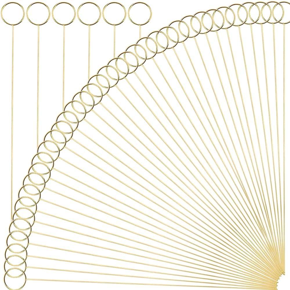 H&W 12''L Golden Ring Loop Round Shape Card Holders 40PCS Floral Picks Clips for Wedding & Flower Arrangements, DIY Craft Wire Clip Table Card Holders Note Photo Picture Memo Holder Cake Topper (Ring)