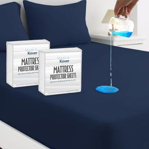 2 Pack Twin Mattress Protector, Waterproof Bed Fitted Sheet, Machine Washable 14" Deep Pocket Mattress Covers for Kids Bed, Navy Blue