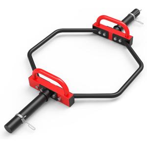 Hex Trap Bar 2-Inch Olympic Weightlifting Barbell, 48.6" Deadlift Bar for Squats, Shrugs, Push-Ups, 400Lbs Weight Capacit Suitable Home Gym Equipment Workouts for Beginners ,Women, Men-Multiple Colors (Black-Red)
