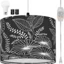 Plug in Pendant Light, Hanging Light with Plug in Cord with Dimmable Switch, Hanging Lamp with 15 ft Clear Cord, Black Pendant Light Fixture for Bedroom Kitchen Living Room