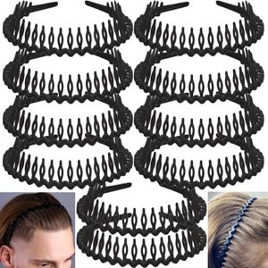 LAPOHI 10 PCS Non Slip Fashion Effortless Plastic Headbands with Teeth Comb Skinny Hair Bands for Women Men Teen Girls, Long Teeth Matte Black
