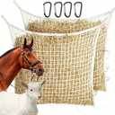 2 PCS Slow Feed Hay Nets for Horses - 31.5" x 35.4" Large Capacity Hay Bags, Durable Horse Feed Bag with Easy Hang Design for Full Day Feeding, Fits Horse Stall/Trailer (White)