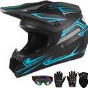 Youth Motocross Helmet for Kids - DOT Approved Full Face Off-Road Mountain Bike ATV Dirt Bike Safety Gear With Goggles, Gloves, and Mask (Medium, Blue)