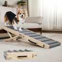 Dog Ramp Dog Stairs for Large Dogs Foldable Dog Ramp with 5 Adjustable Heights from 13.98'' to 27.56" Wood Pet Ramp with Non Slip Carpet Portable Puppy Ramp for Couch, Sofa, Bed, Car