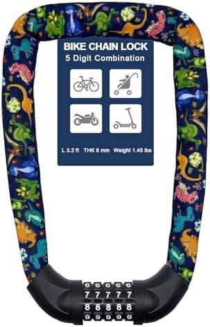 NDakter Bike Lock, 5 Digit Combination Heavy Duty Anti Theft Bicycle Chain Lock, 2.62/3.2/4.27/5/6Ft Long, High Security Resettable, Suitable for Bike, Scooter, Door, Gate, Fence-4/6mm Thick