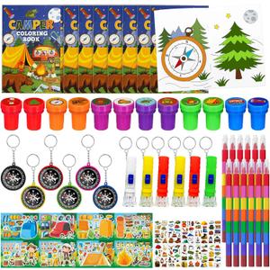 Cinrobiye 72 Pcs Happy Camper Party Favors Bulk, Summer Camper Birthday Party Supplies, Adventure Camping Coloring Book with Crayons Tattoos Stampers for Pinatas GiftsCamper Party Goodie Bag Fillers