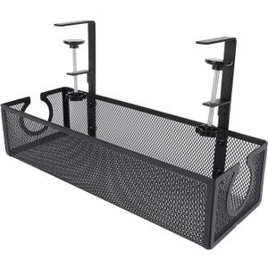 Desk Cable Organizer with Unique Circular Hole, Large Space Cable Management Tray, No Drill Cable Tray with Clamp Mount, Home Office Desk Cord Organizer for Desk Wire Management