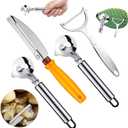 Lothee 4 Pcs Cactus Peeler Tools Set, Peeler Spoon, Stainless Steel Cactus Paring Knife Long Handle with Hole Slicing Noodle Cutter for Kitchen Cooking, Cuchara Multi-function Pelador De Nopales