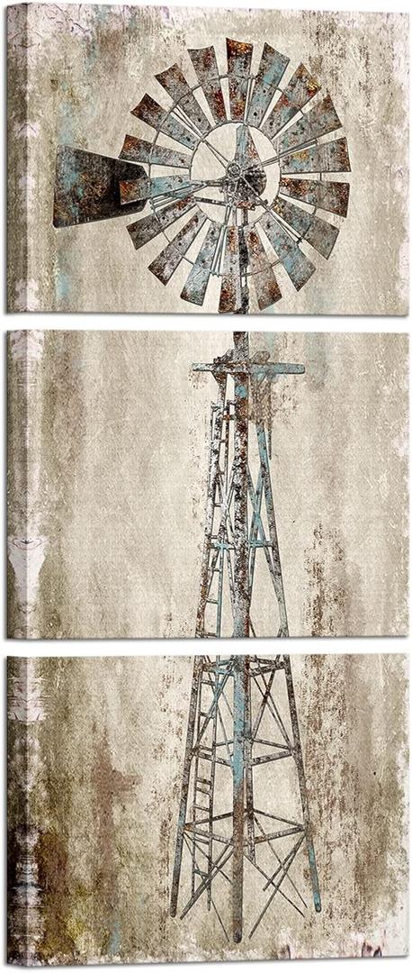 Kalormore Rustic Farmhouse Style Rusty Windmill Picture Canvas Prints Wall Art Decor for Home Wall Decoration Gallery Wrapped Artwork Vintage Country Farm Bedroom Living Room Wall Decoration (W-16xH-36)