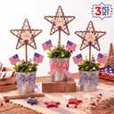 Lineshading 3 Pcs 4th of July Table Decorations USA Memorial Day Decor 250th Anniversary Patriotic Tiered Tray Centerpieces Rustic Farmhouse Rattan Star Desk Potted Decor for Memorial Day 4th July