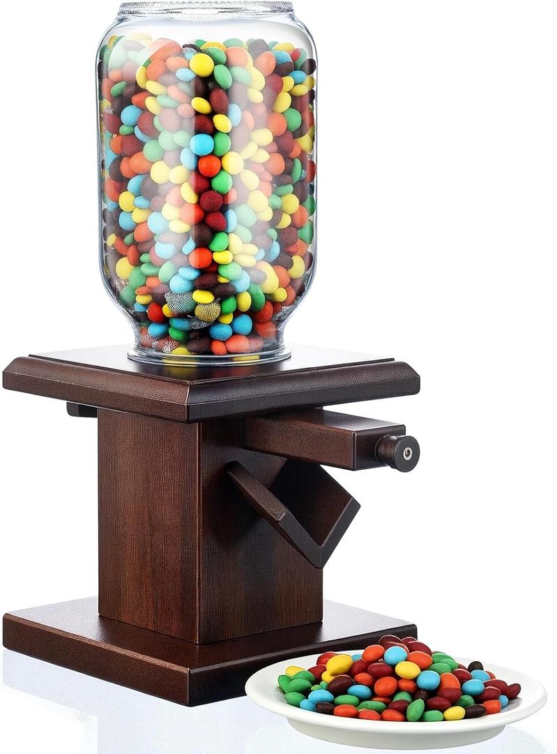Maxdot 1 Pcs Wooden Candy Dispenser Wood Storage Containers for Gummy Versatile Snack Storage Machine Candy Dispenser Countertop Suitable for Candy Bean and Cereal