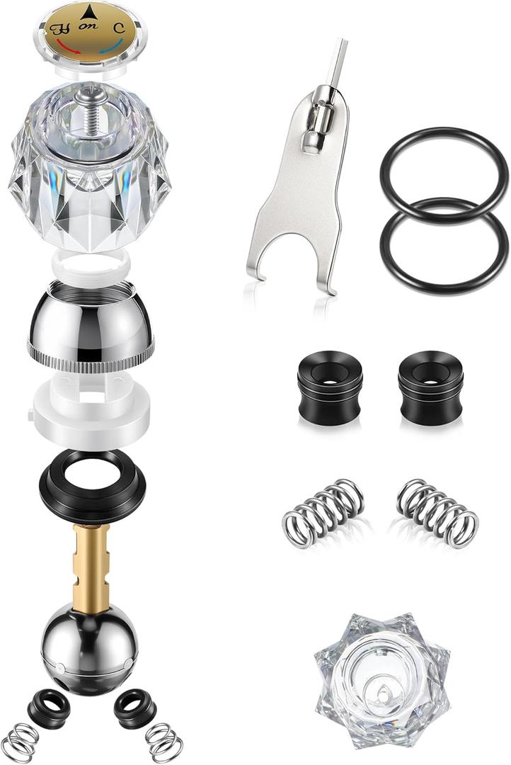 Acrylic Single Handle Trim Set, Complete Faucet Repair Kit Replacement Compatible with Delta 600 Series Shower Valve, Compatible with RP212 Stainless Steel Ball Valves (1 Pack,Knob)