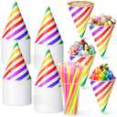 Honeydak 200 Pcs Snow Cone Cups with Straws, 6 oz Disposable Paper Cone Cups for Shaved Ice, Syrups and Ice Cream, Summer Party Supplies for Events and Gatherings