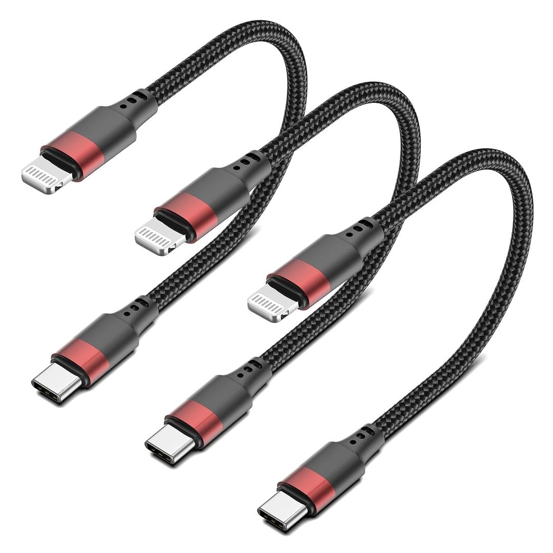 1ft USB C to Lightning Cable Short, 3 Pack USB C iPhone Charger Cable MFi Certified, 12 inch Braided Type C to Lightning Cord Fast Charging for iPhone 14 13 12 11 Pro Max XR XS SE Plus iPad