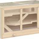 PawHut 45" Extra Large Wooden Hamster Cage, 3-Layer Chewproof Rat Cage with Opening Roof, Hut, Ramps, for Gerbil, Dwarf & Syrian Hamsters, Natural