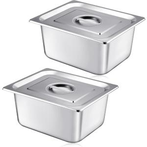 Mifoci 2 Pack Stainless Steam Hotel Pan with Lid, 1/2 Size x 6 Inch Deep Steam Table Pan Restaurant Supplies Reusable Anti Rust Catering Storage for Home, Party, Restaurant, Hotel, Buffet