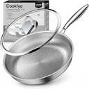 12" Titanium Pans for Cooking with Lid Hammered Tagines Skillet