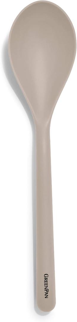 GreenPan Silicone Solid Spoon, Mixing Stirring Serving, Cooking Kitchen Utensil, Flexible Rubber Nonstick Cookware, Rigid Steel Core, Heat-Resistant, Anti-Slip Handle, BPA-Free, Dishwasher Safe, Taupe