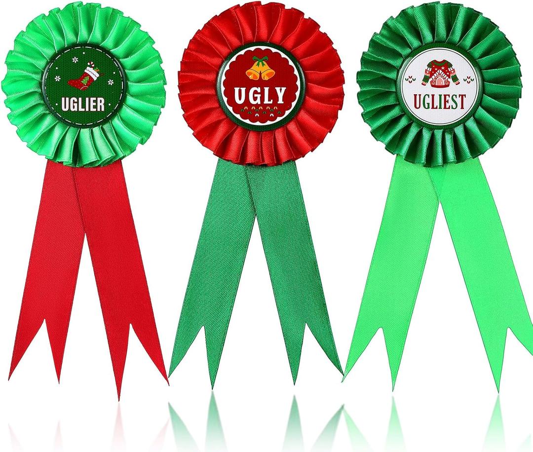 3 Pcs Halloween Ugly Sweater Award Ribbons Purple Orange and Black Ugly Sweater Contest Awards 1st 2nd 3rd Place Medals for Halloween Holiday Party