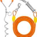 Petbobi Dog Tie-Out Cable and Stake - 30ft Heavy Duty Cable with Spring, No Tangle, 16in Ground Stake, Ideal for Yard, Camping and Beach, Suitable for Small Medium Large Dogs Up to 120 lbs, Orange