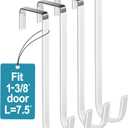 Over The Door Metal Hooks with Plastic Coating 7.5" Fit 0.5" to 1 3/8" Door 4 Pcs Heavy Duty Single Towel Robe Rack Wreath Bathroom Shower Hanger Shoe Organizer Ironing Board Long White