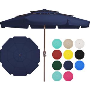 JEAREY 3 Tiers 9 FT Patio Umbrellas Outdoor Table Umbrella with Push Button Market Umbrella 8 Sturdy Ribs UV Protection Waterproof for Garden,Navy