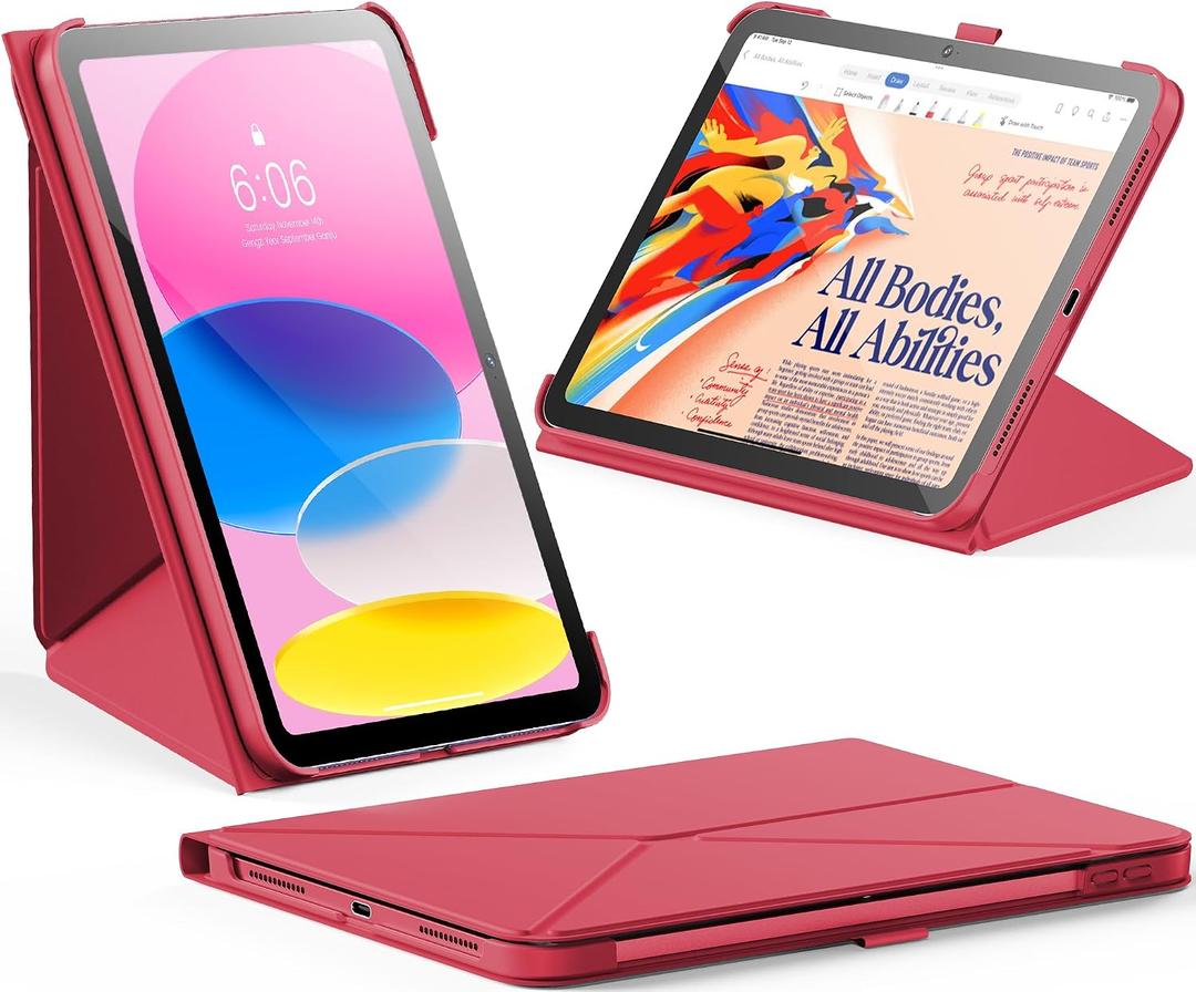 INFILAND Case for iPad (A16) 11th Generation 11 Inch 2025, iPad 10th Generation 10.9 Inch 2022 Slim Magnetic Origami Cover with Pencil Holder, Multi-Angle Stand, Auto Wake/Sleep (Watermelon Pink)