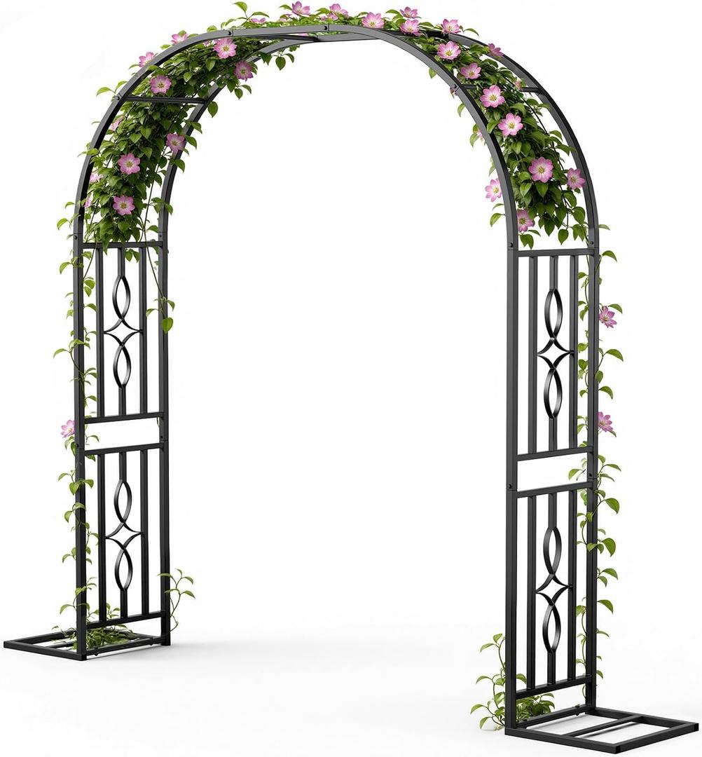 Metal Garden Arch, Heavy Duty Garden Trellis for Climbing Plants, with Enlarged Base for Stability, Perfect for Wedding Arches & Bridal Party Decorations, 71" W x 87" H