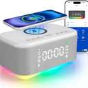 Bluetooth Alarm Clock Radio Bedroom, Digital Dual Alarm Clock Bedroom, Up to 10 Alarms Clock Night Light Speaker App/Button Control FM Charge Snooze Adjustable Brightness Dim 12/24H, Grey