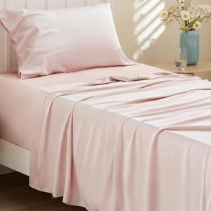 Bedsure Cooling Sheets Twin, Rayon Derived from Bamboo, Breathable & Soft Twin Sheets Set, Deep Pocket Up to 16 Inches, Hotel Luxury Silky Bedding for Hot Sleepers, Pink