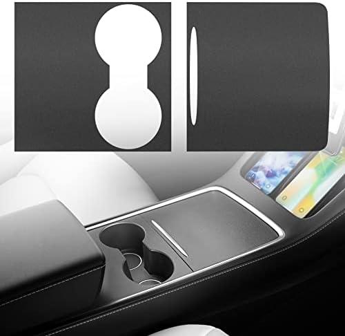 Farmogo Center Console Wrap Kit Matte Black Console Cover Interior Decoration Wrap Kit Compatible with Tesla 2021-2025 Model Y & 2021-2023 Model 3 Accessories (Black)