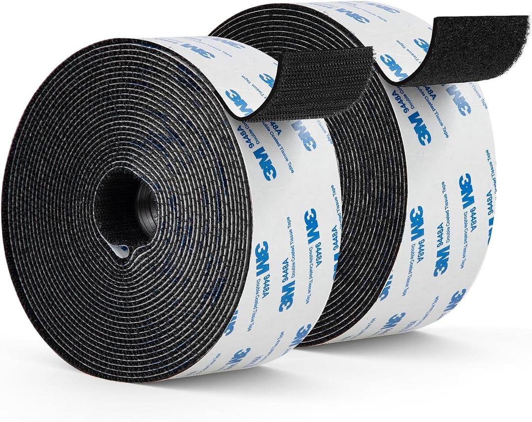 Hook and Loop Tape 2" x 22ft, Self Adhesive Strips with Strong 9448A Backing, Interlocking Nylon Fabric Fastener for Heavy Duty Applications, Carpets, Cushions, Garage, Outdoor Black