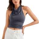 SUUKSESS Women Halter Backless Tank Tops Sexy Cowl Neck Summer Going Out Cami Tops (Gray, XS)