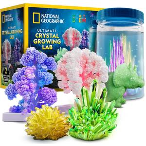 National Geographic Ultimate Crystal Growing Kit  Grow 5 Types of Crystals Including Glow in The Dark, Dinosaur Figure, Underwater Crystals & Crystal Trees with Learning Guide, STEM Science Kit