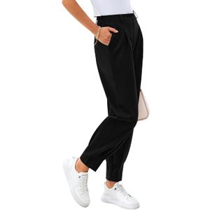 CFLONGE Women's Summer High Waisted Pants for Women 2026 Casual Ankle Length Pant for Work Office Trouser Slacks with Pockets (Black, M)