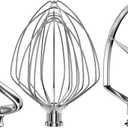 Stainless Steel Stand Mixer Attachments 3-Piece for KitchenAid 7 Qt Tilt Head Stand Mixer. Includes 20 Wire Whisk, Flat Beater, Dough Hook for KitchenAid 7 Qt Mixer Bowl