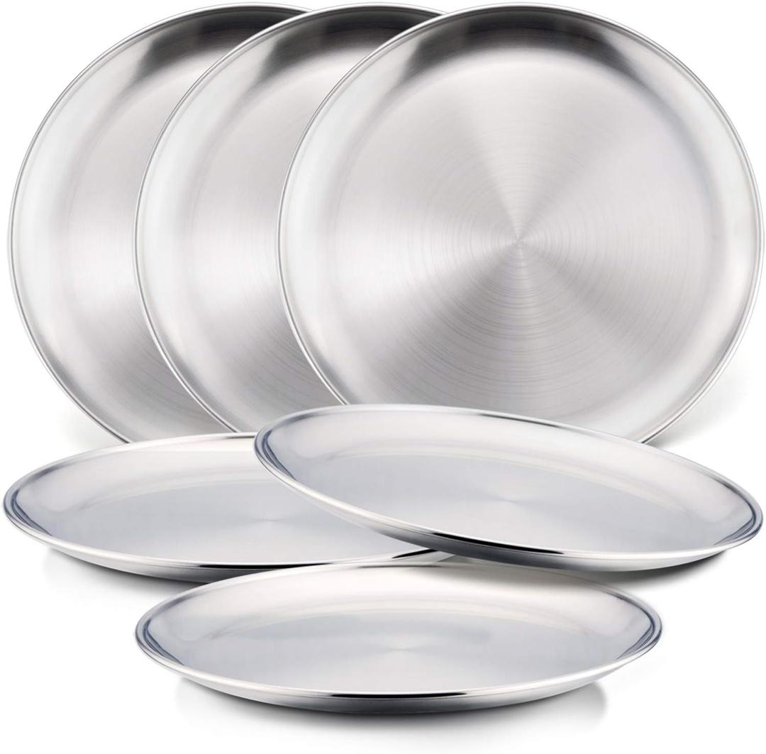 HaWare 6-Piece 18/8 Stainless Steel Plates, Metal 304 Dinner Dishes for Kids Toddlers Children, 8 Inch Feeding Serving Camping Plates, Reusable and Dishwasher Safe (Silver)