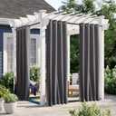 NICETOWN 2 Panels Windproof Blackout Outdoor Curtains for Patio Waterproof, Grommet & Back Tab on Top & Bottom Heavyweight Drapes Privacy for Pergola with Bouns Rope for Fixed, Grey, W46 x L80