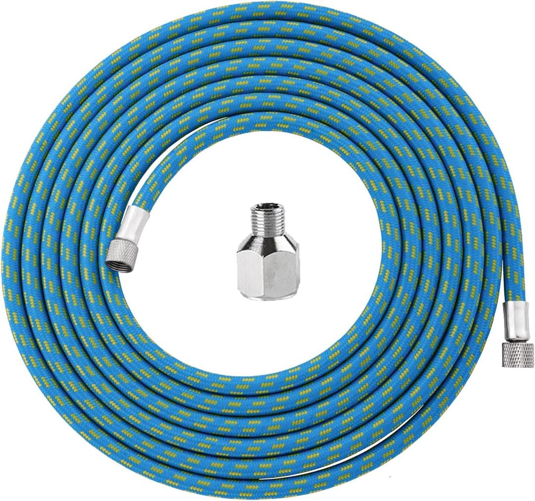 HUBEST 6ft Braided Airbrush Air Hose with 1/8 Inch to 1/4 Inch Adapter - Nylon Braided Air Line Compatible with Iwata, Master, Devilbiss Airbrush Compressors - Kink-Free Standard Fitting