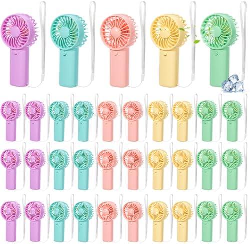 Rossesay 30 Pcs Mini Portable Fan Handheld Battery Operated Portable Small Personal Fans for Summer Travel Beach Indoor Outdoor Cooling Gift (Pink,Purple,Yellow,Green,Blue)