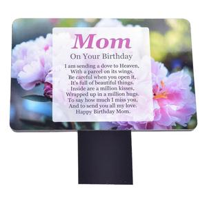 Mom On Your Birthday' Memorial - Sublimated Aluminium Memorial Plaque, Mounted Onto An Acrylic Stake, For Outdoor Use