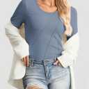 HWOKEFEIYU Women Long Sleeve Shirts Casual Tops Blouses Fashion Pleated Tunic Fall Clothes Crew Neck Slim Fitted 2024 (XL)