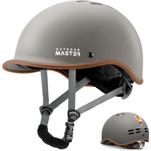 OutdoorMaster Bike Helmet for Adults,Adjustable Cycling Helmet with Light for Men & Women - Safety Certified for Bicycle Skateboard Road Bike Skating Roller Commuting Helmet (Medium, Matte Grey)
