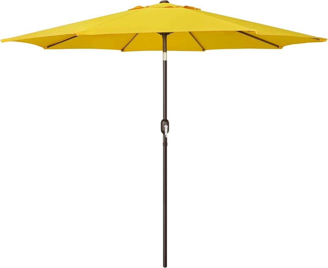 Blissun 9' Outdoor Patio Umbrella, Outdoor Table Umbrella, Yard Umbrella, Market Umbrella with 8 Sturdy Ribs, Push Button Tilt and Crank (Yellow)