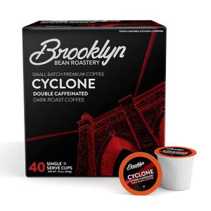 Brooklyn Beans Cyclone Gourmet Coffee Pods - Compatible with Keurig K Cup Brewers Including 2.0 Machines, 40 Count, Strong and Intense Double Caffeine (EXP 01/11/28)