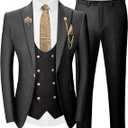 Wangyue 3 Pieces Suits for Mens Slim Fit Gold Button Double Breasted Suit Men Tuxedos Wedding Suits Set Mens White Suit, XS