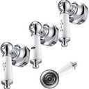 Enhon 3 Pcs Porcelain Handle Set, Compatible with Price Pfister Shower Valve, Hot Cold and Diverter Handle, Fits 12 Point Broach Stem, Chrome Finish White Porcelain(Lever)