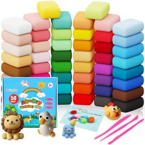 Air Dry Clay Kit 50 Colors with Tools, DIY Magic Modeling Clay for Kids Crafts, Soft and Non-Sticky, Birthday Christmas Gift for Boys Girls Teens (50 Colors)