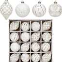 16PCS Shatterproof Christmas Ball Ornaments Set, Hand-Painted Holiday Decor with Assorted Sizes & Designs for Christmas Tree Thanksgiving Party Decoration, Champagne-White